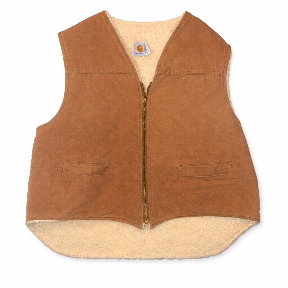 Vintage Carhartt 6SV Sherpa Lined Duck Hunting Vest USA Made Size XXL Brown